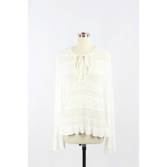 ZARA White Sheer Pointelle Knit Split V-Neck Tunic Top Cover-Up, Size M - Picture 1 of 14